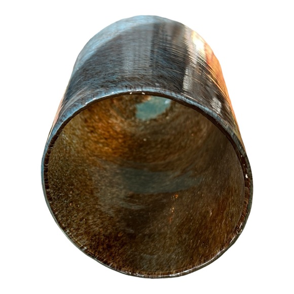 Large West Elm Hand Blown Heavy Nemo Glass Vase In Blue & Bronze 15" - Picture 10 of 16